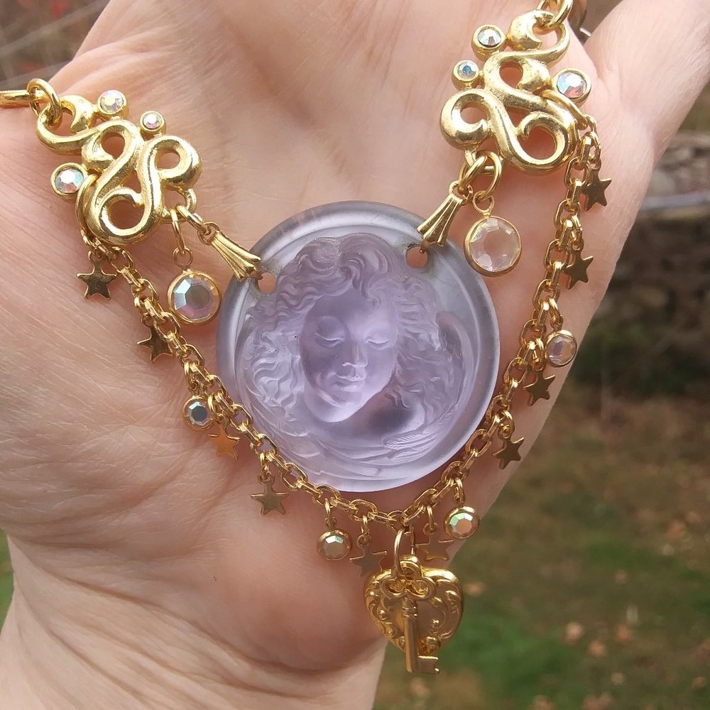 Kirks Folly Dream Angel Necklace Lavender raised cameo stars moon ethereal Flaws - Picture 10 of 16